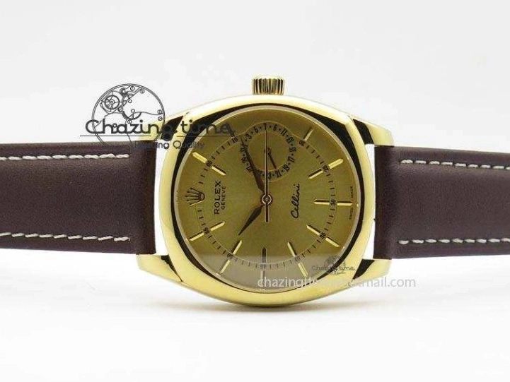 MiroTime 0505 Thermal Cellini Date YG Gold Sticks Dial On Brown Leather Strap A 3885